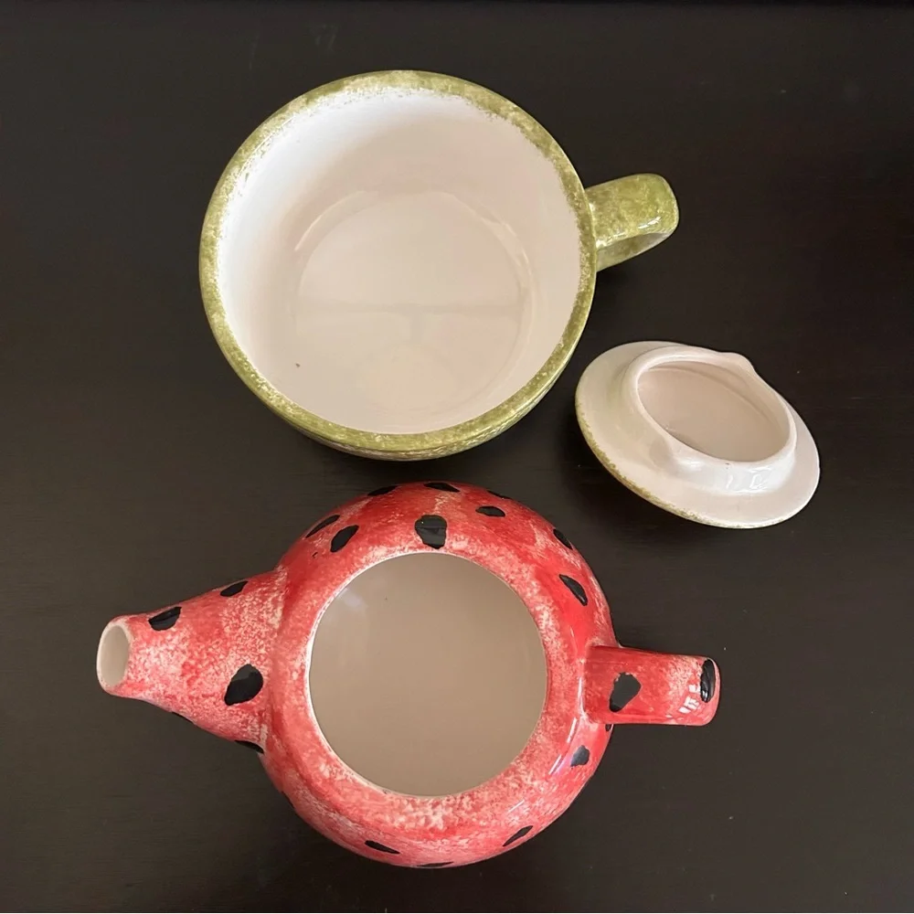 Hand-Painted Watermelon Stackable Tea Set | Whimsical Teacup & Teapot | New